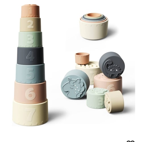 Moonkie Stacking Cups Toy, Fun Educational Baby Toys Silicone Soft Teething Toy, Age 6+ Months, 7 Piece Set