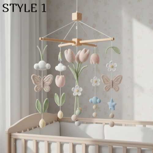 Flutter & Tulip Crochet Baby Mobile, Butterfly Meadow Nursery Decor, Spring Flower Amigurumi Crib Mobile