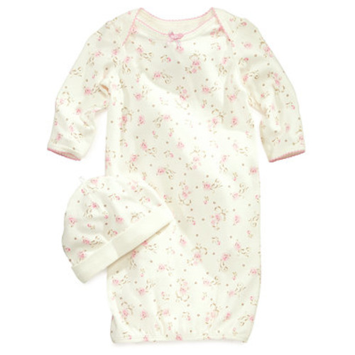 Baby Girls Vintage Rose Print Gown and Beanie, 2 Piece Set