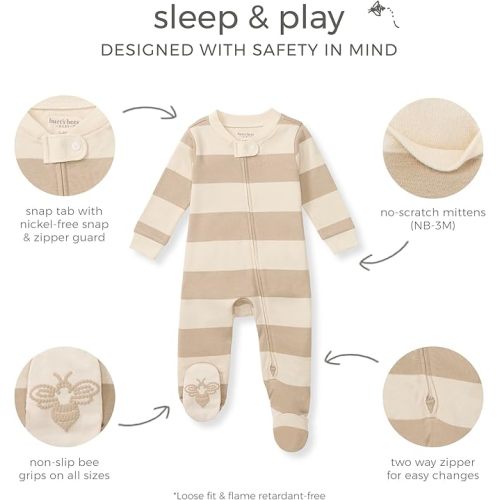 Burt's Bees Baby Boys Sleep and Play PJs, 100% Organic Cotton One-Piece Zip Front Romper Jumpsuit Pajamas