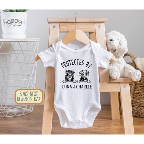 Personalized Dog Name Baby Onesie® Protected by Custom Dog - Etsy