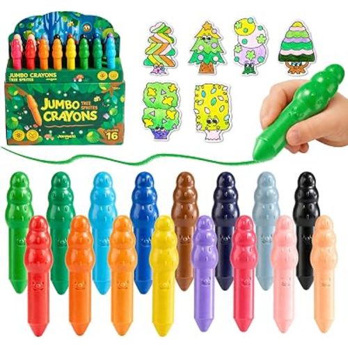 Jar Melo Jumbo Crayons for Toddlers 1-3, 16 Colors Non Toxic Beeswax Crayon