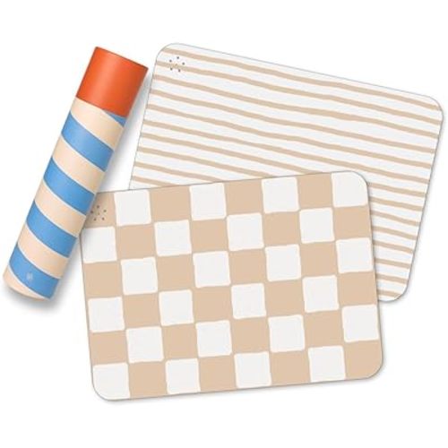 Proud Placemats, Silicone Placemats for Babies, Toddlers & Kids, Activity Mats for Children, Checkered and Stripe Patterns, Non Slip, 16 x 12 inch, Set of 2, Oat Cream
