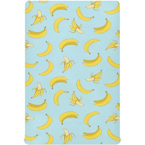 Banana Print Baby Crib Sheets Cartoon Delicious Tropical Fruit Mattress Cover Yellow and Blue Toddler Bed Sheets Standard Fitted Crib Sheets for Unisex Boys Girl 28x52 Inch