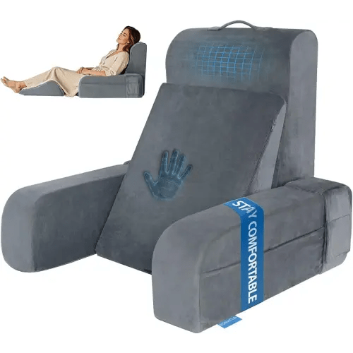 Kayfia Reading Pillow, Gel Memory Foam Back Rest Pillow, 19", Gray