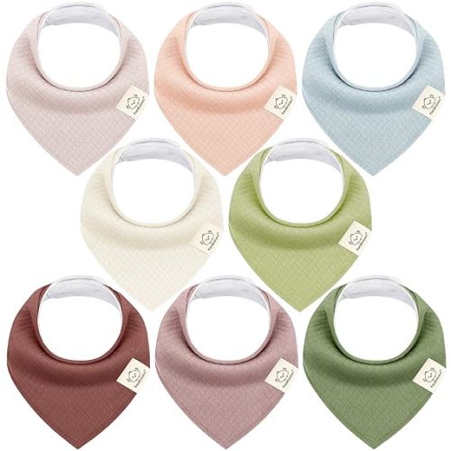 KeaBabies 8-Pack Organic Baby Bandana Bibs for Drooling and Teething - Super Absorbent Triangle Baby Drool Bibs for Boys, Girls, 100% Cotton Extra Soft for Newborn, Infant 0-36 Months (Moor/Quin)