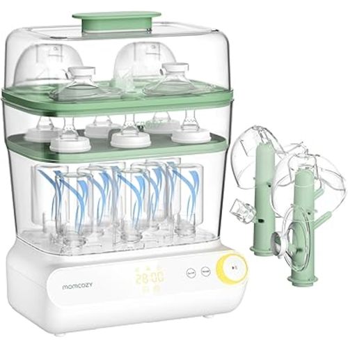 Momcozy 3 Layers Large Bottle Sterilizer and Dryer, Fast Sterilize and Dry, Universal Bottle Sterilizer for All Bottles & Breast Pump Accessories, Touch Screen & Auto-Off Bottle Sanitizer