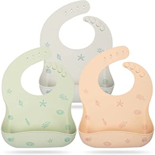 Mia Li Silicone Bibs – 3pcs Waterproof Silicone Bib Set – Silicone Baby Bibs with Adjustable Closure – Non-Messy Toddler Bib