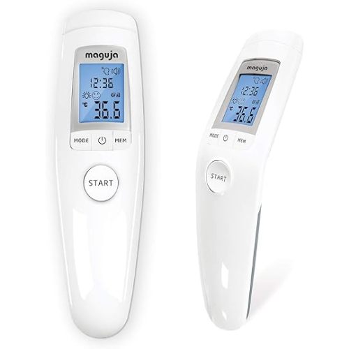 Infrared Forehead Thermometer, maguja Touchless Digital Infrared Thermometer for Adults, Kids, Baby with 3 in 1 Digital LCD Display for Forehead, Body with Fever Alarm and Memory Function