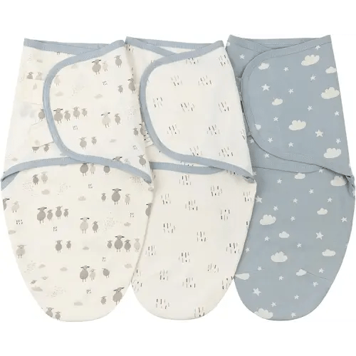 insular Baby Swaddle Wrap, Swaddle Blanket for Newborn and Infant, Adjustable Swaddling Set for Boy and Girl, Soft Cotton Baby Sleep Sack 3 Pack, Sheep&Cloud, Small(0-3 Month)
