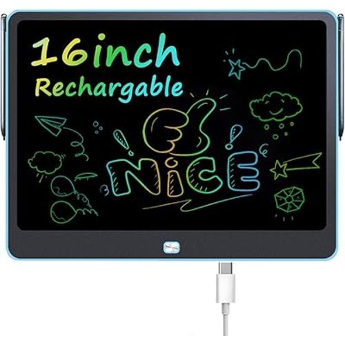 Rechargeable LCD Writing Tablet for Kids, 16 Inch Colorful Drawing Tablet, Educational Toddler Drawing Pad, ​Reusable Learning Toys for Kids (Ages 3-12), Ideal Gift for Christmas Birthday (Blue)