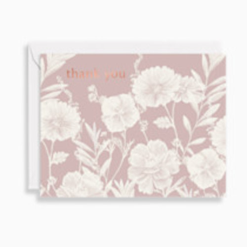 Paper Source Neutral Stripe Floral Thank You Card Set (10)