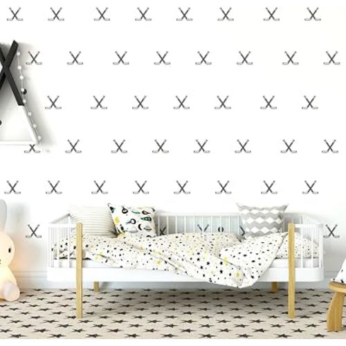 Hockey Cross Sticks Pattern Wall Decal | Peel - and - Stick Vinyl Sports Sticker for Kids' Rooms, Boys' Bedrooms, and Baby Nurseries