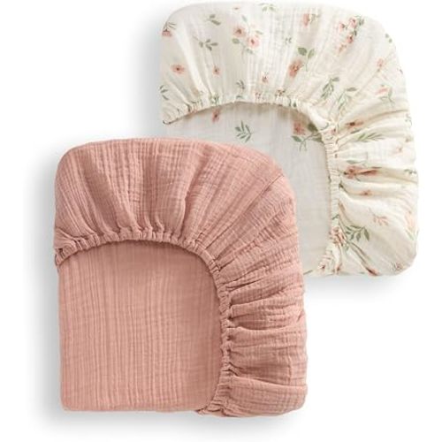 Crib Sheets, Apricot Cream & Lotus Pink, 2 Pack
