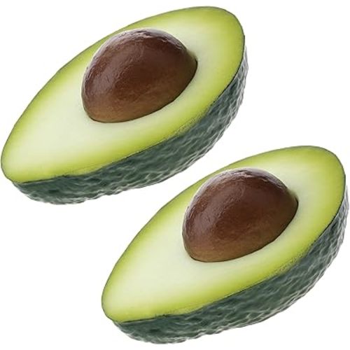 2pcs Artificial Avocado Vegetable Decoration Faux Realistic Green Half Avocado Fruit Fake Lifelike Food for Kitchen Simulation Home Party Festival Table Model