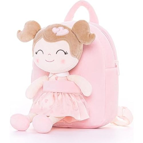 Gloveleya Toddler Backpack Baby Girl Gift Plush Bag Diaper Bag with Pink Flocking Heart Girl Backpack 9 Inches