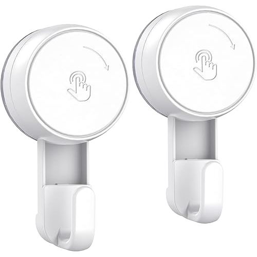LUXEAR Heavy Duty Waterproof Shower Hooks 2 Pack - Suction Hook, No Drill Damage-Free Removable Reusable Wall Hooks for Bathroom Kitchen Towel Bathrobe Loofah Shower Hooks (Max Load 11LB/5KG)​