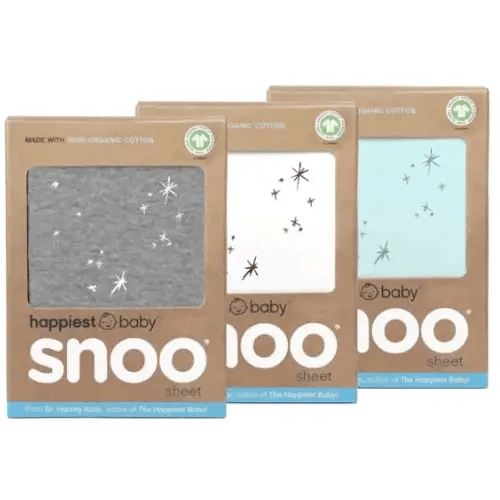 Happiest Baby SNOO Bassinet Fitted Sheet 100% Organic Cotton 3-Pack Bundle White Grey Teal