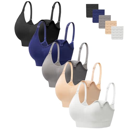 HBselect Women Maternity Bras 5 Pack Nursing Bras for Breastfeeding Seamless Pregnancy Sleep Bralette with Extra Extenders