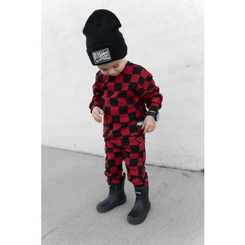 Organic Ribbed Set in Smoke + Crimson