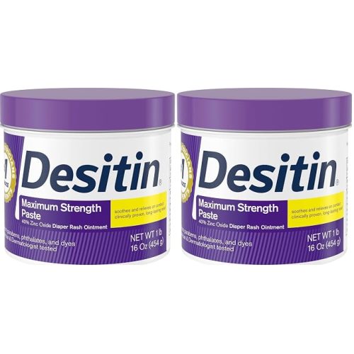 Desitin Maximum Strength Diaper Rash Cream, 40% Zinc Oxide | Treatment & Prevention | Hypoallergenic | Paraben-Free | 16 oz Pack of 2