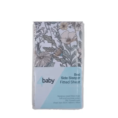 4Baby Fitted Sheet Bedside Sleeper Percale Serena White | Baby Bunting AU