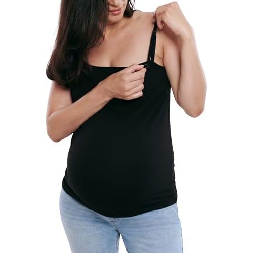 Motherhood Maternity Women's Clip Down Nursing Tank Top Cami with Adjustable Straps and Built-in Shelf Bra for Breastfeeding
