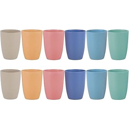 LuckyZone Wheat Straw Unbreakable Cup - 12 oz Reusable Drinking Glasses Sets for Kitchen, Home - Dishwasher Safe Tumbler - BPA Free & Eco-Friendly (12Pcs/6Color)
