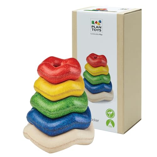 PlanToys® Wooden Wave Stacker | Montessori Stacking Toy for Imaginative Play, Fine Motor Skills and Coordination | Eco Friendly Baby Toy for Sensory and Problem Solving Development