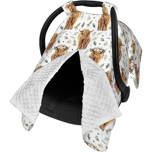 Highland Cow Baby Stuff Cow Print Baby Car Seat Cover, Highland Cow Nursing Cover for Newborn Car Seat Nursery Decor Mom Breastfeeding Covers Newborn Shower Gifts