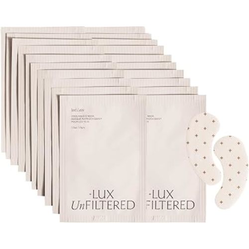 + Lux Unfiltered Cooling Under Eye Patches - Anti-Slip Caffeine Infused Korean Eye Mask - Reduces Puffiness, Brightens, & Hydrates Skin - Fragrance Free, Vegan, & Cruelty Free - 10 Count (Pack of 2)