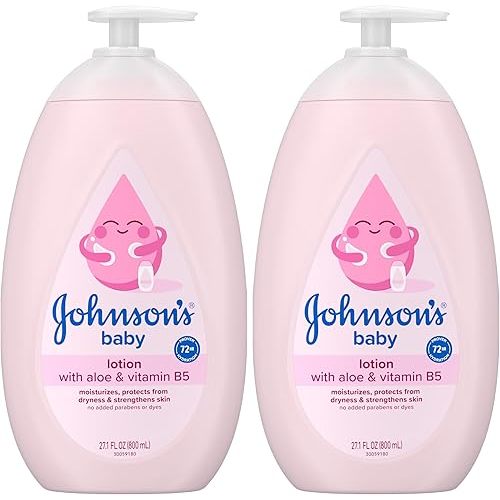 Johnson's Moisturizing Mild Pink Baby Lotion with Coconut Oil for Delicate Baby Skin, Paraben-, Phthalate- & Dye-Free, Hypoallergenic & Dermatologist-Tested, Baby Skin Care, 27.1 Fl. Oz (Pack of 2)