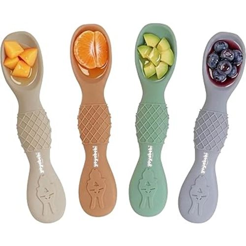 Silicone Baby Spoons self feeding 6 months, infant feeding spoons bpa free, self feeding spoons for babies 6-12 months, gootensils, baby self feeding spoon.