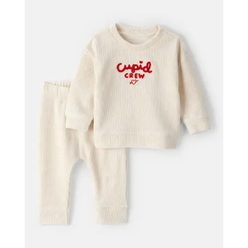 Baby Valentine's Day Cupid Crew 2-Piece Long-Sleeve Tee & Pant Set - Ivory | Carter's