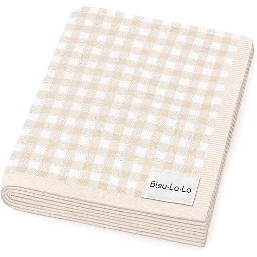 Checkered Baby Blanket Swaddle - 100% Soft Cotton Quilt Swaddling Stroller Blanket for Nursery Bed Shower Baby Gift Registry for Newborns Toddlers Boys & Girls (Plaid - Beige)