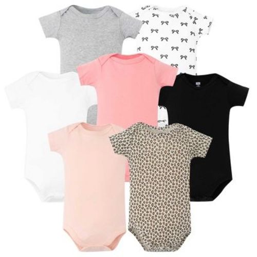 Hudson Baby Infant Girls Cotton Bodysuits 7-Pack, Black Bow Leopard Basic, 3-6 Months