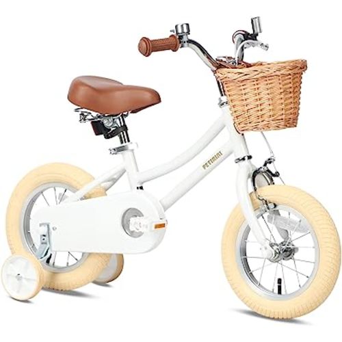 Petimini Girls Bike with Basket for 2-12 Years Old Kids, 12 14 16 18 20 Inch Bicycle with Bell Training Wheels, Multiple Colors