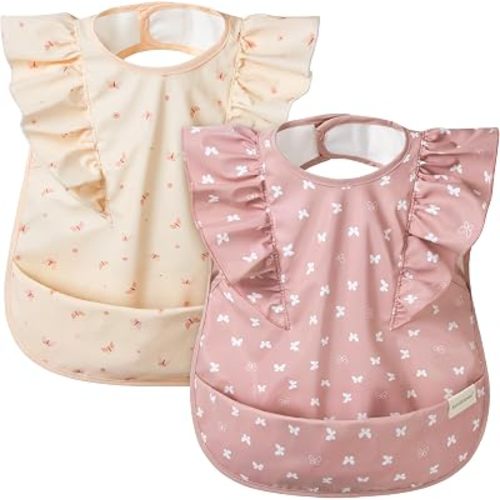 KeaBabies Waterproof Bibs for Baby Girl,Boy, 2-pk Lightweight (Butterflies)