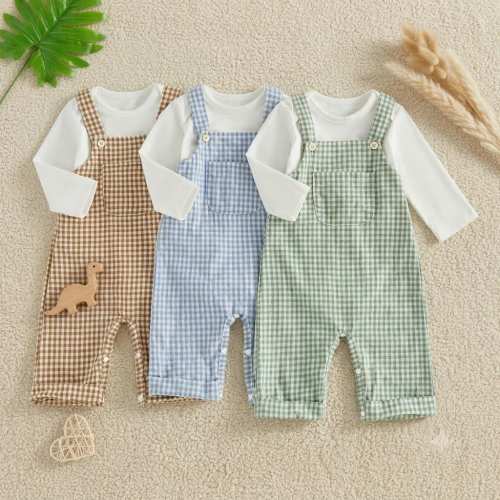 Gingham Baby Overalls Set, Newborn Plaid Romper and Hat, Cute Infant Long Sleeve Overall Pants, Style Toddler Outfits, Baby Gift
