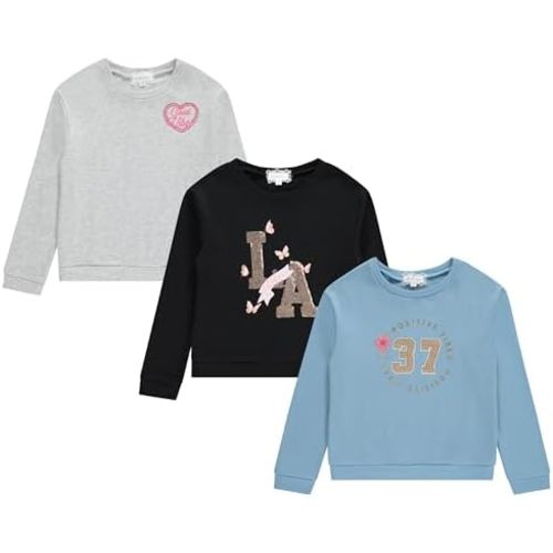 BTween Girls 3 Piece CrewithNeck Fleece Sweatshirt Set Long Sleeve Cotton Blend Pullover, Soft and Comfortable, Sizes 4-12