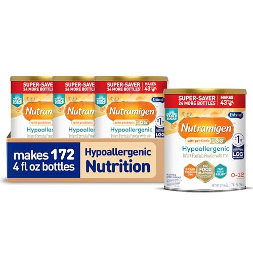 Enfamil Nutramigen Hypoallergenic Baby Formula with Iron, Lactose Free, Colic Relief from Cow's Milk Allergy Starts in 24 Hours, Brain Building DHA, Probiotic LGG for Immune Support, 27.8 Oz, 4 Count