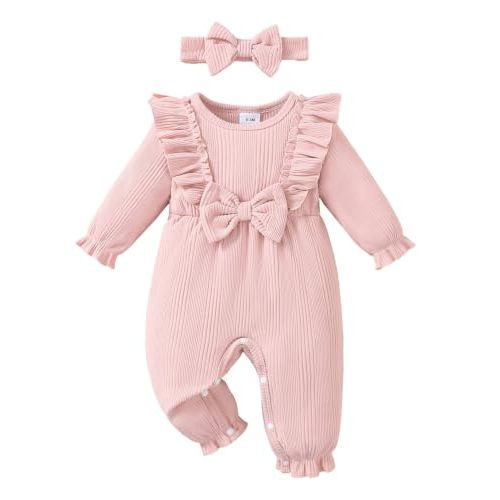 Renotemy Baby Girl Clothes Gifts Newborn Essential Outfit Preemie-12Months | Winter Cute Preemie Baby Girl Clothing,Newborn Coming Home Outfit,Infant Snap Closure Elastic Waistband Romper with Headband