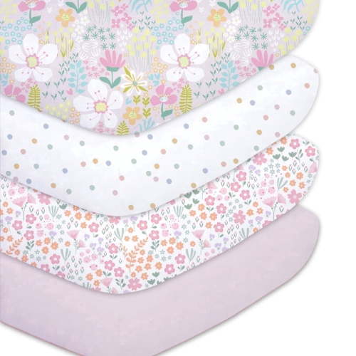 Plushii Baby Crib Sheets Fitted 4 Pack for Boys & Girls, 52' x 28'' Soft Microfiber Toddler Bed Sheets for Standard Crib & Toddler Mattresses (Flower)
