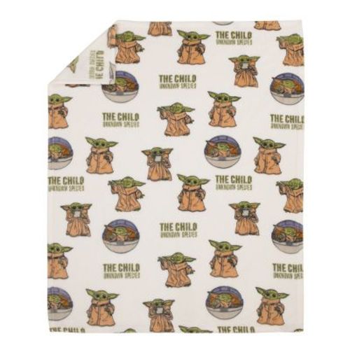 NoJo Star Wars The Mandalorian "The Child" Green, Tan, White Super Soft Toddler Blanket