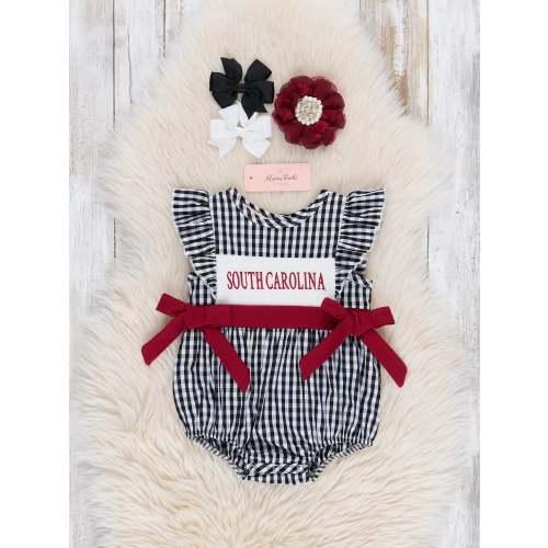 South Carolina Smocked Gingham Bubble Romper
