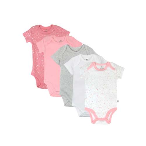 Honest Baby Clothing 5-Pack Organic Cotton Short Sleeve Bodysuits, Twinkle Star Pink