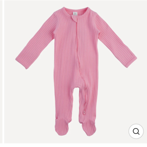 long sleeve two way zipper footie | vintage pink | organic cotton wide rib