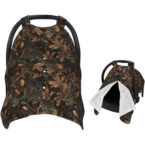 Brown Green Leaf Camouflage Baby Car Seat Canopy Cover Multi Use Nursing Cover for Mom Breastfeeding Covers Infant Car Seat Covers Newborn Shower Gift