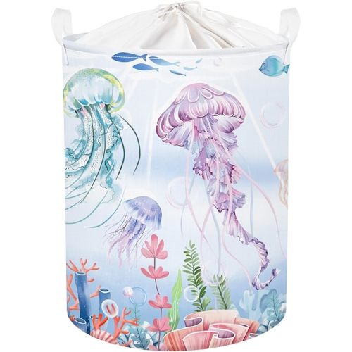 Ocean Animals Baby Laundry Hamper Collapsible Clothes Kids Storage Basket Large Boys Girls Gift Toy Box Bin for Nursery Room, Colorful Jellyfish, 63L
