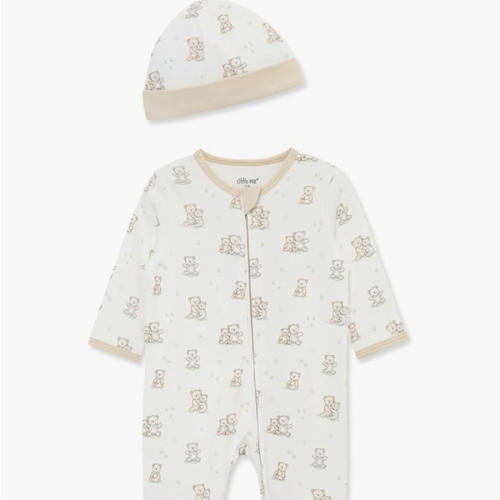 Little Me Baby Boy Clothes 2-Piece Baby Sleeper and Cap Set, 100% Cotton Footies Baby Essentials